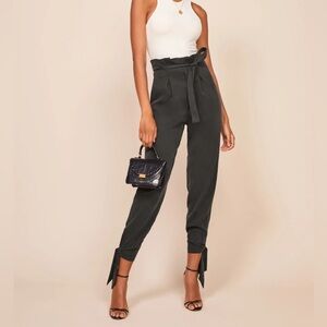 Reformation Avalon Black High-Waisted Tie Pants